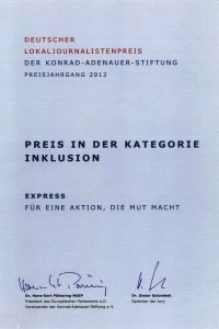 Urkunde 'Deutscher Lokaljournalistenpreis' Linda Katharina Klein